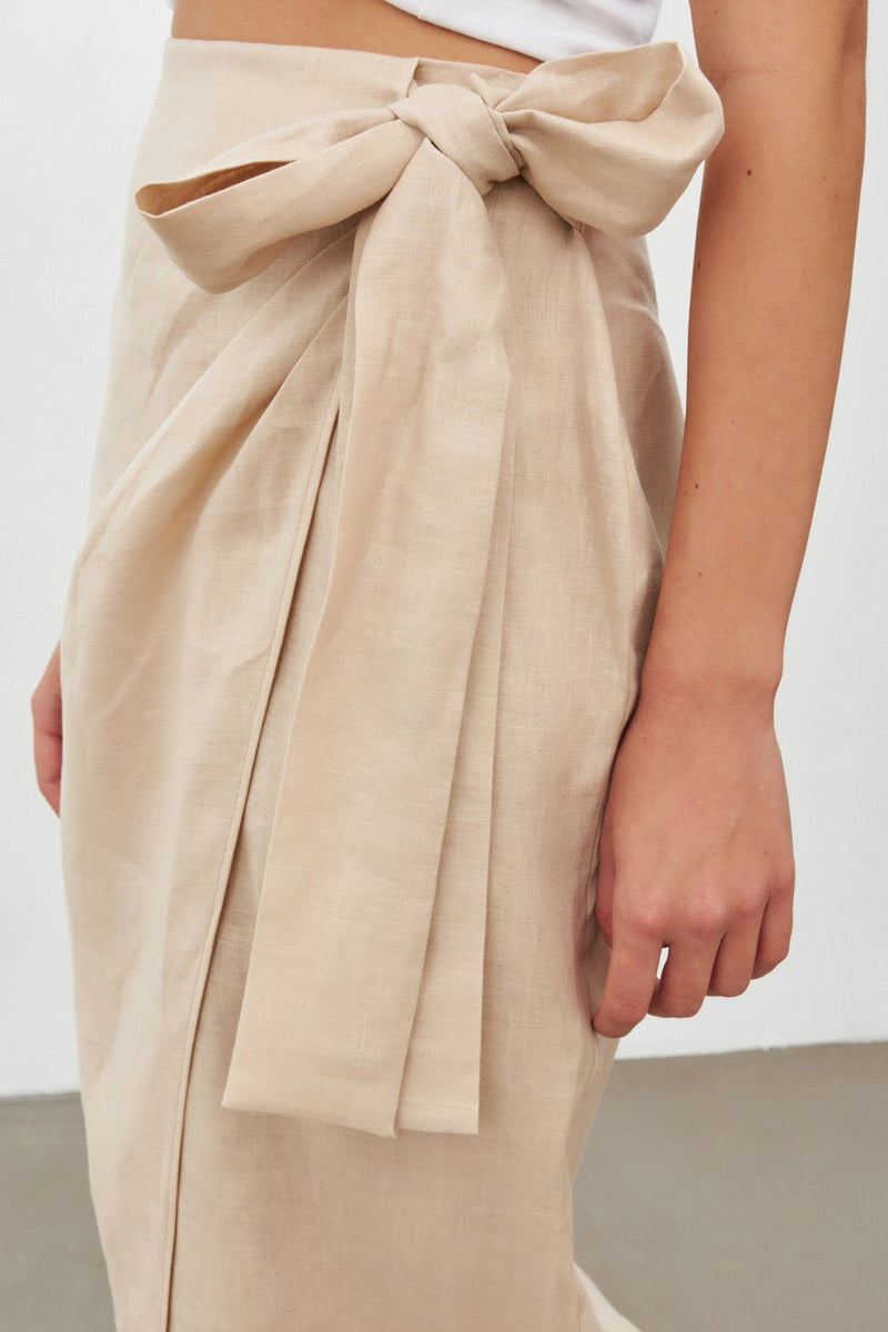 Setre Linen Skirt With Side Ties Beige