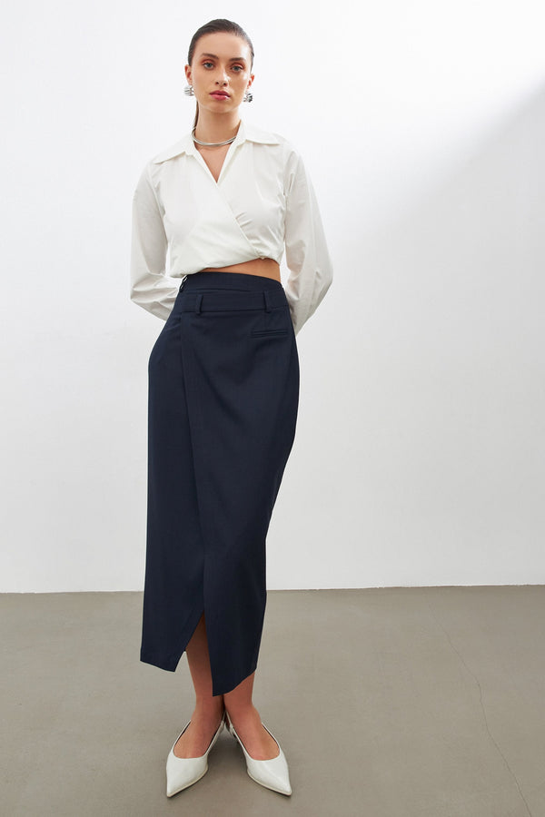 Setre Asymmetric Detail Midi Skirt Navy