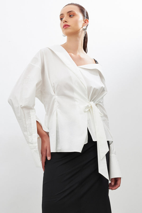 Setre One Shoulder Open Asymmetrical Shirt Ecru