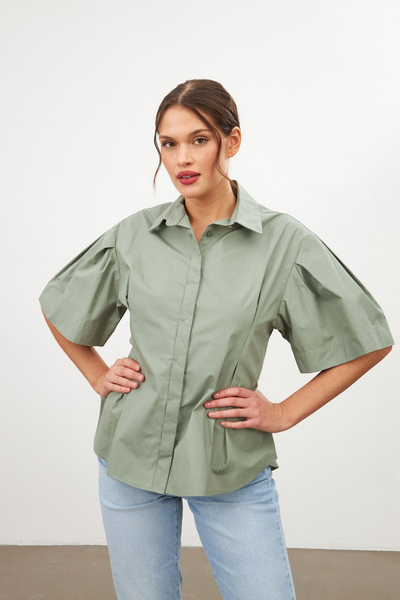 Setre Balloon Sleeve Detailed Shirt Olive