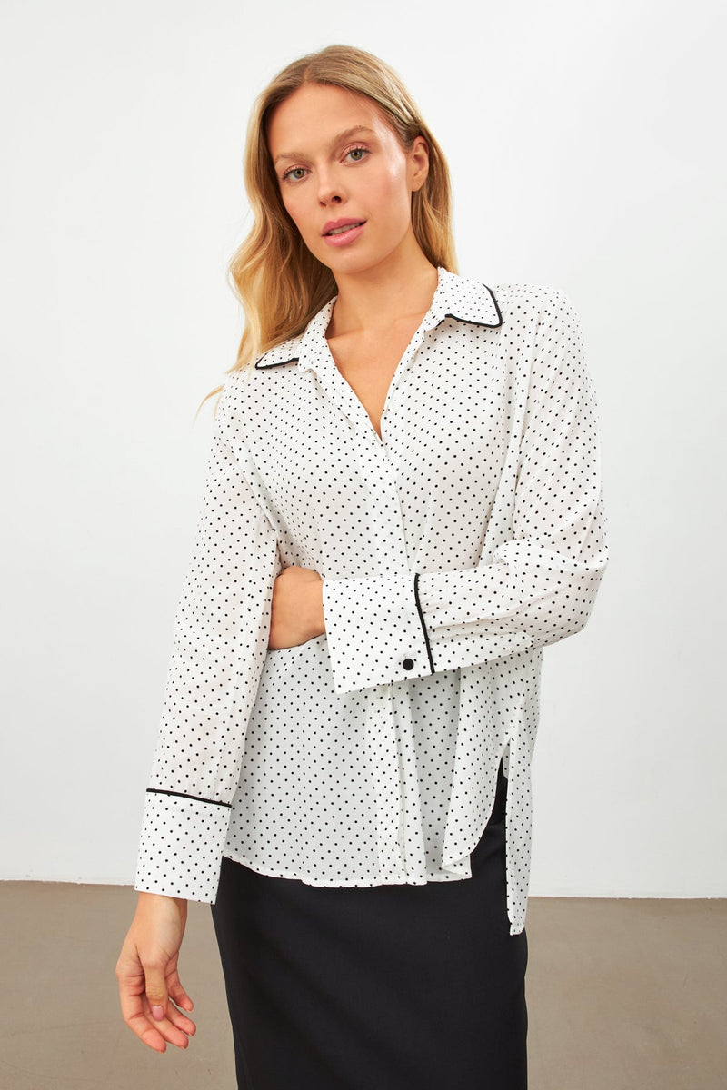 Setre Polka Dot Patterned Long Sleeve Shirt Black/Ecru