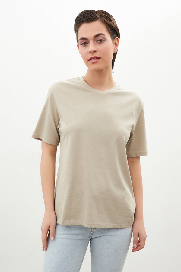 Setre Crew Neck Plain T-Shirt Stone