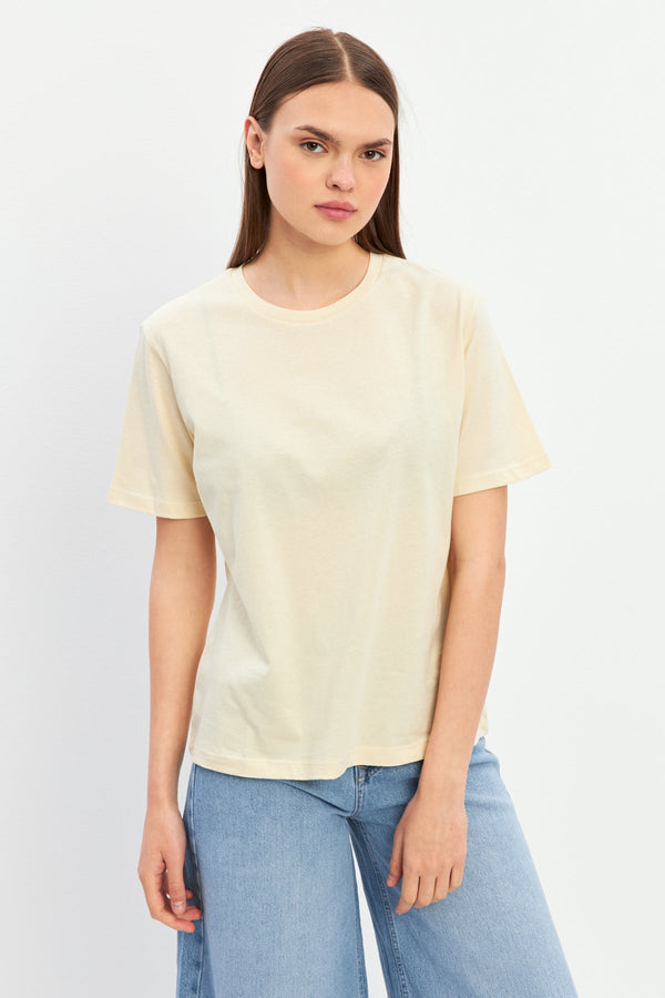 Setre Crew Neck Plain T-Shirt Beige