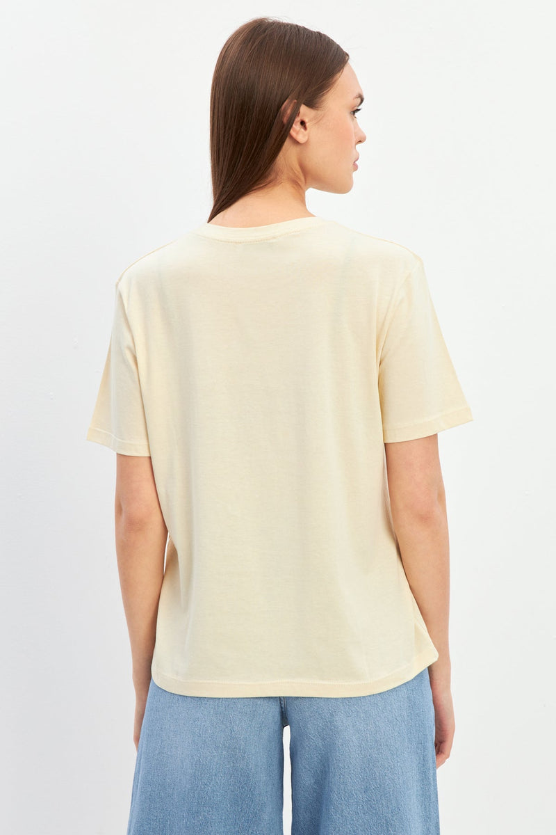 Setre Crew Neck Plain T-Shirt Beige