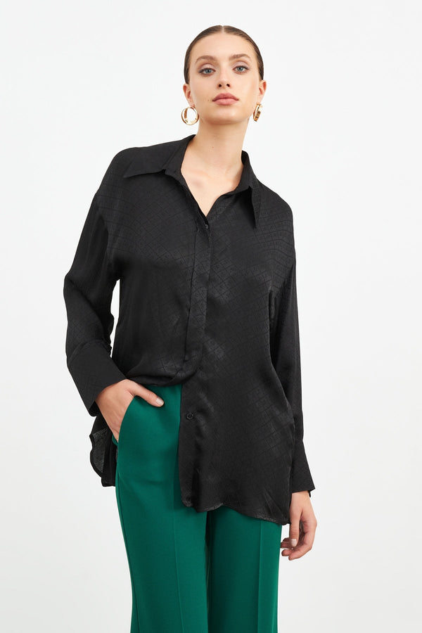 Setre  Shirt Collar Long Sleeve Shirt Black