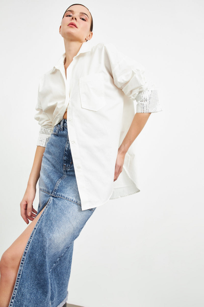 Setre Stone Detailed Long Sleeve Shirt White