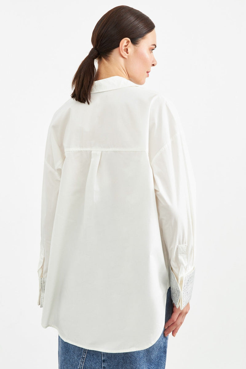 Setre Stone Detailed Long Sleeve Shirt White