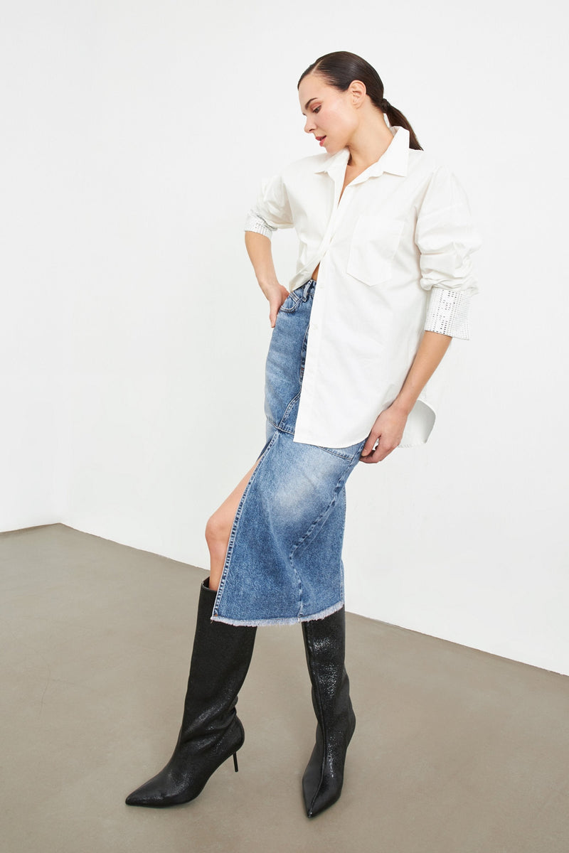 Setre Stone Detailed Long Sleeve Shirt White