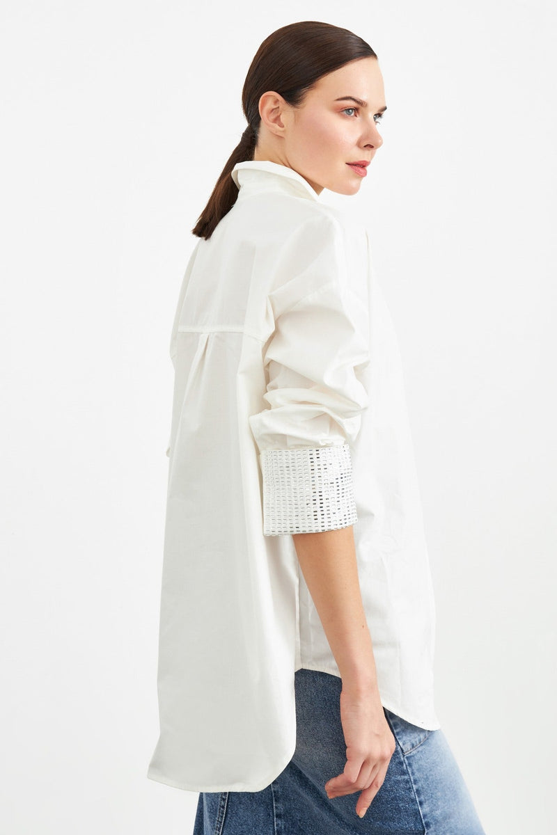 Setre Stone Detailed Long Sleeve Shirt White