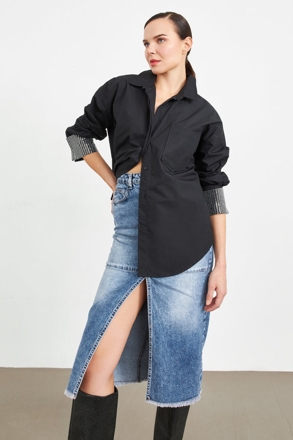Setre Stone Detailed Long Sleeve Shirt Black