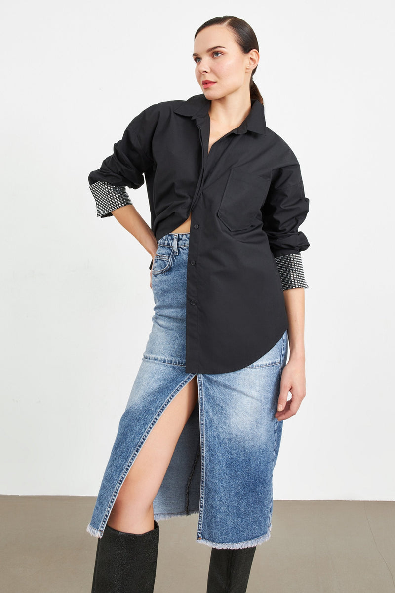 Setre Stone Detailed Long Sleeve Shirt Black