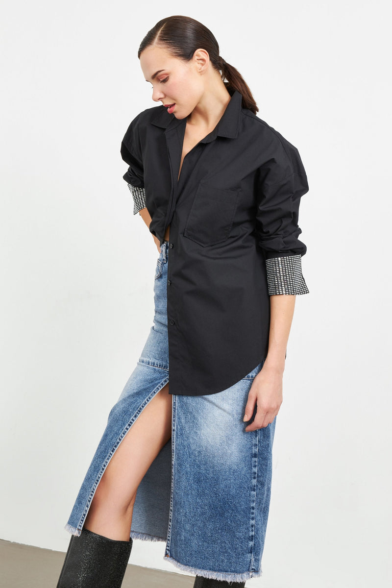 Setre Stone Detailed Long Sleeve Shirt Black