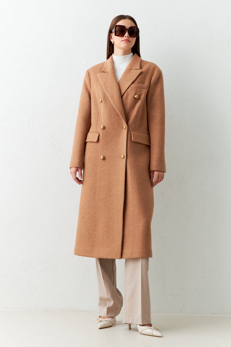 Setre Midi Coat With Pocket And Button Detail Camel