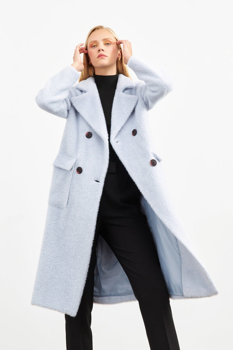 Setre Double-Breasted Fur Coat Light Blue