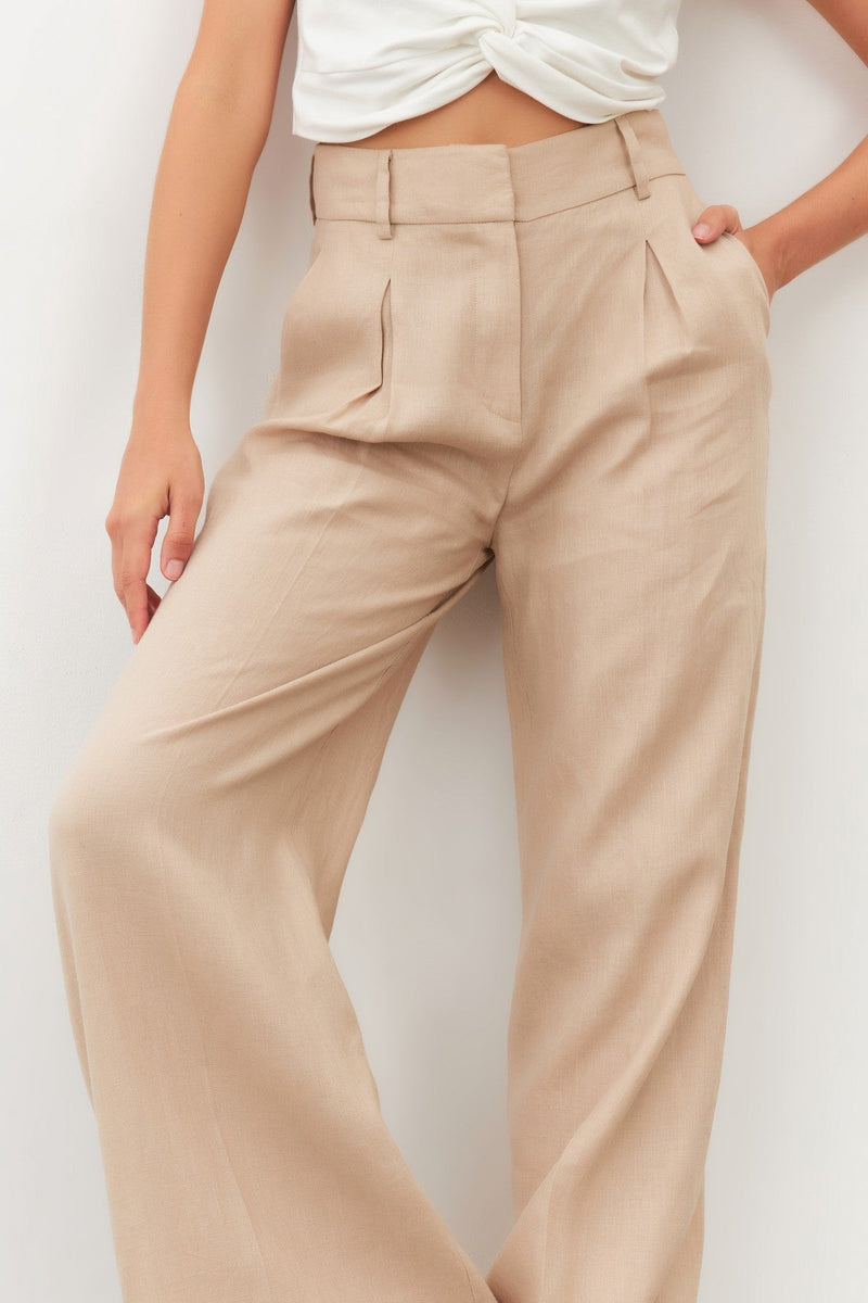 Setre Pleat Detailed Linen Trousers Beige