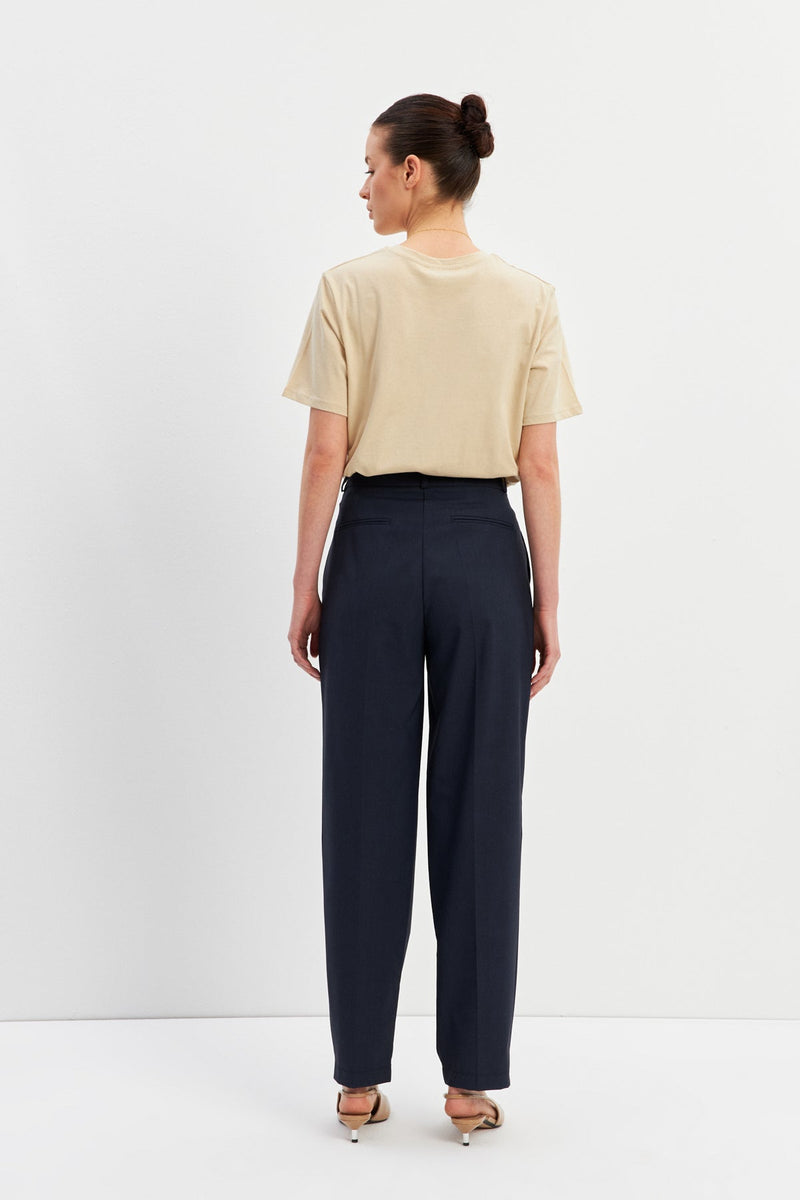 Setre High-Waisted Pleated Slim-Fit Pants Navy