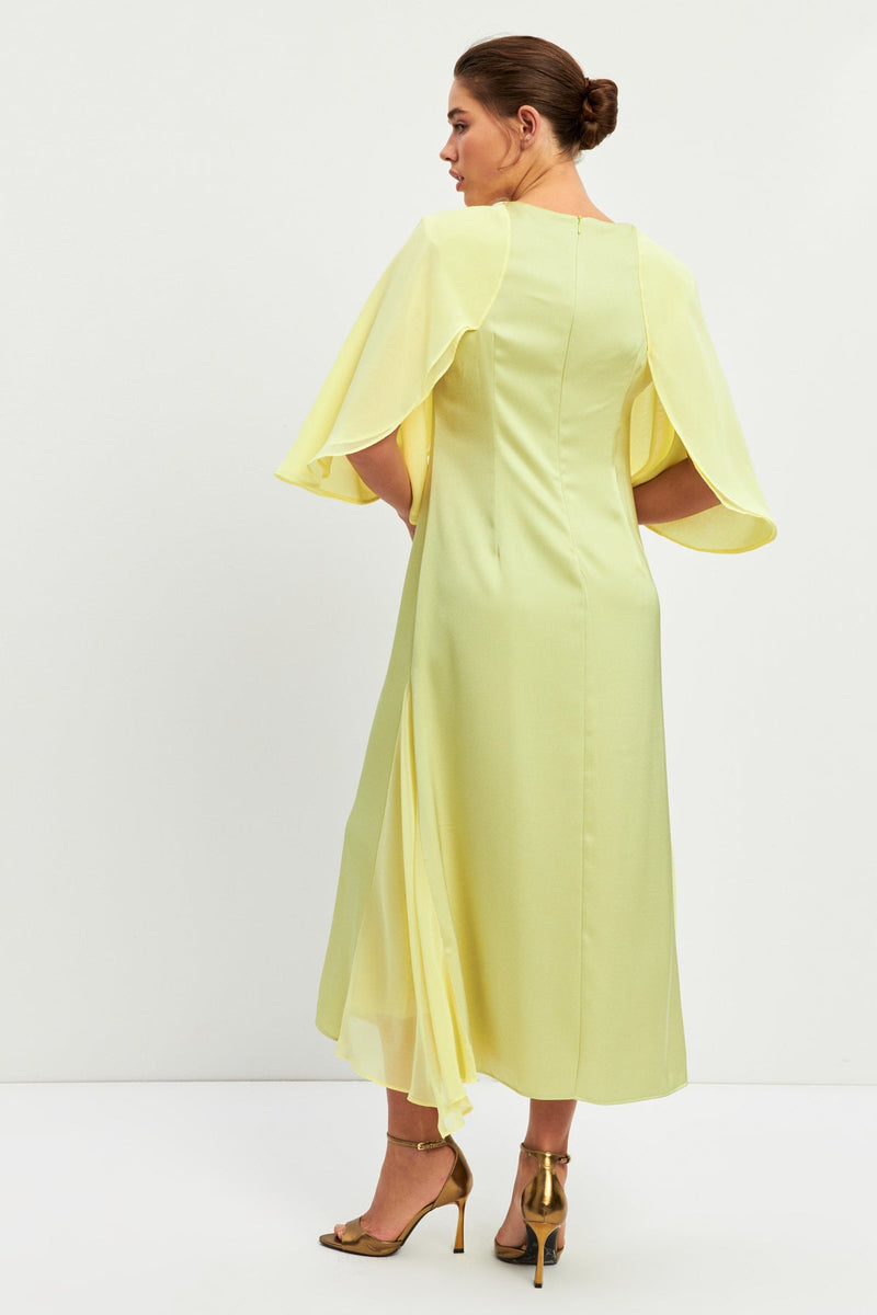 Setre Wide Sleeve Pleat Detail Dress Lime