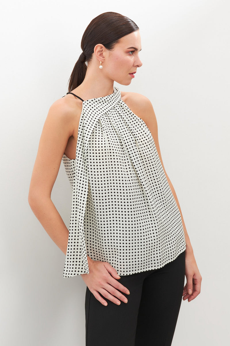 Setre Asymmetric Neck Thin-Strapped Blouse Black/Ecru