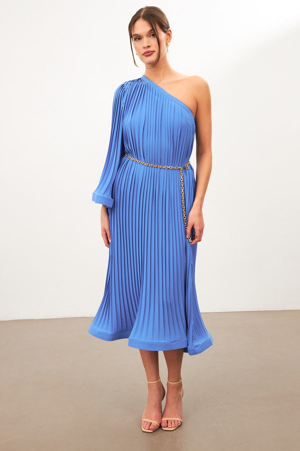 Setre One-Shoulder Ruched Detail Loose-Fit Dress Blue