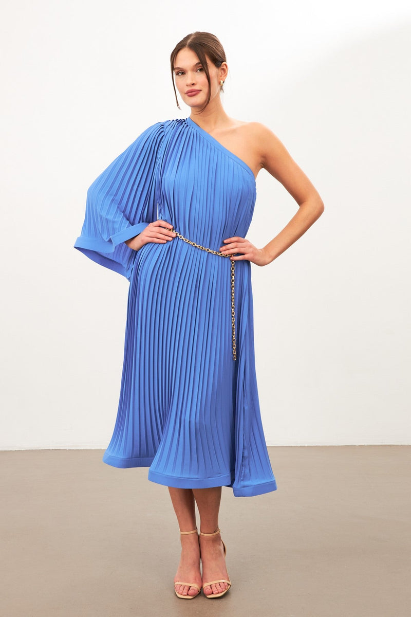 Setre One-Shoulder Ruched Detail Loose-Fit Dress Blue