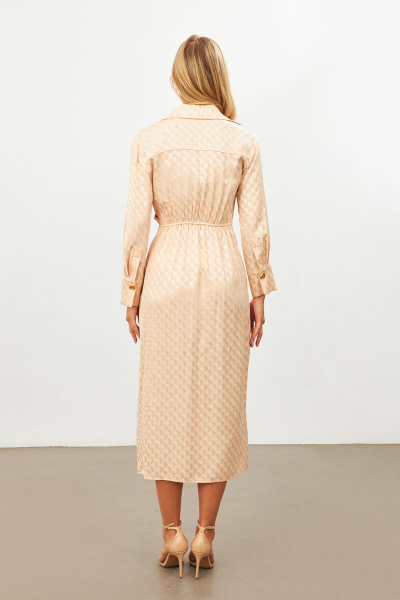 Setre Patterned Wrap Detail Midi Dress Beige