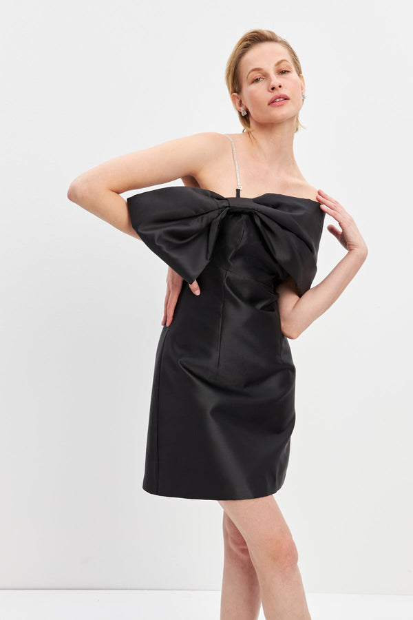 Setre Strapless Ribbon Detailed Mini Dress Black