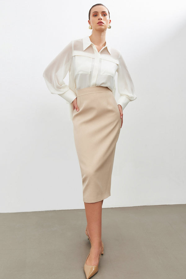 Setre High-Waisted Pencil Skirt Beige