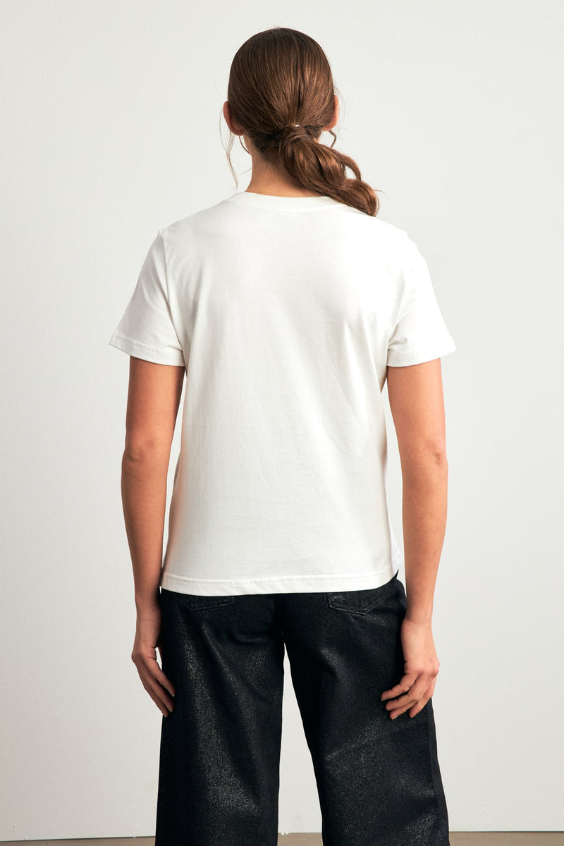 Setre Cotton Pearl And Bow Detailed T-Shirt Ecru