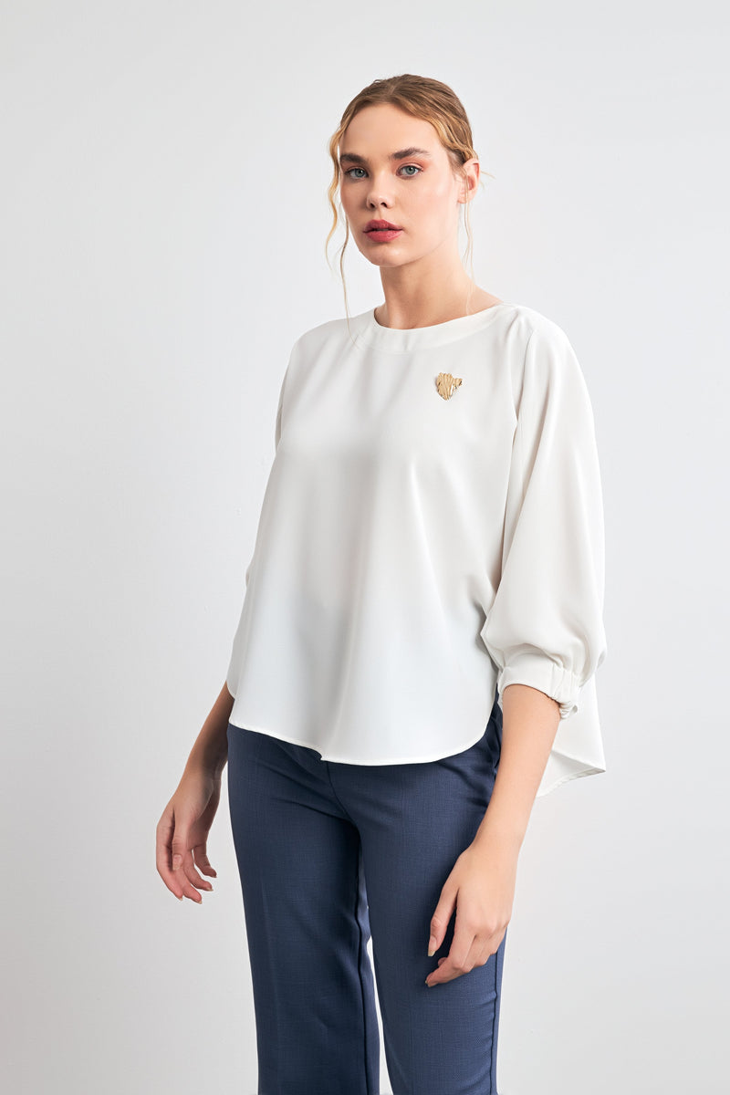 Setre Solid Long Sleeve Wide Blouse Ecru