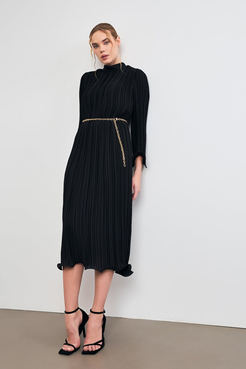 Setre Belt Detailed Pleated Dress Black