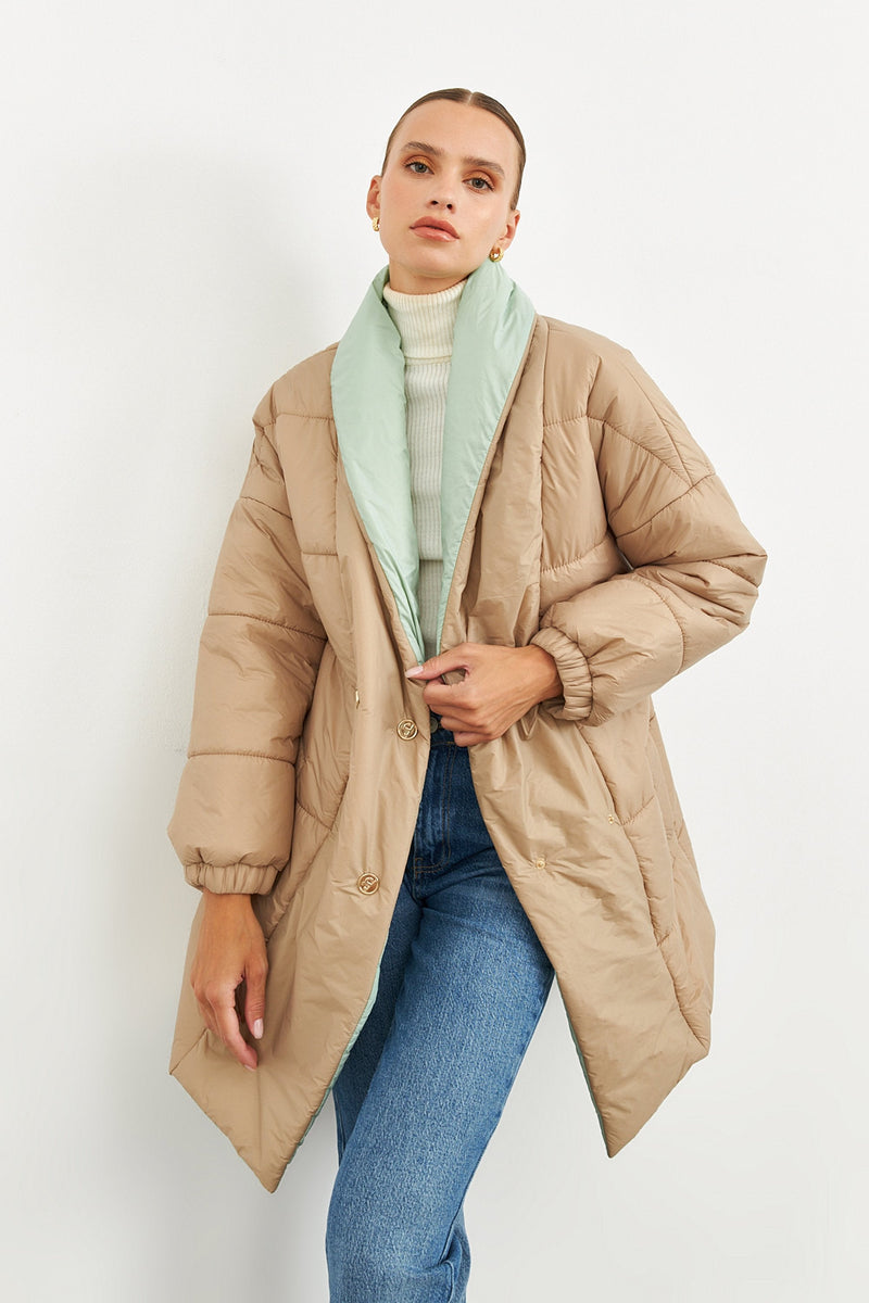 Setre Belt Detailed Puffer Short Coat Beige