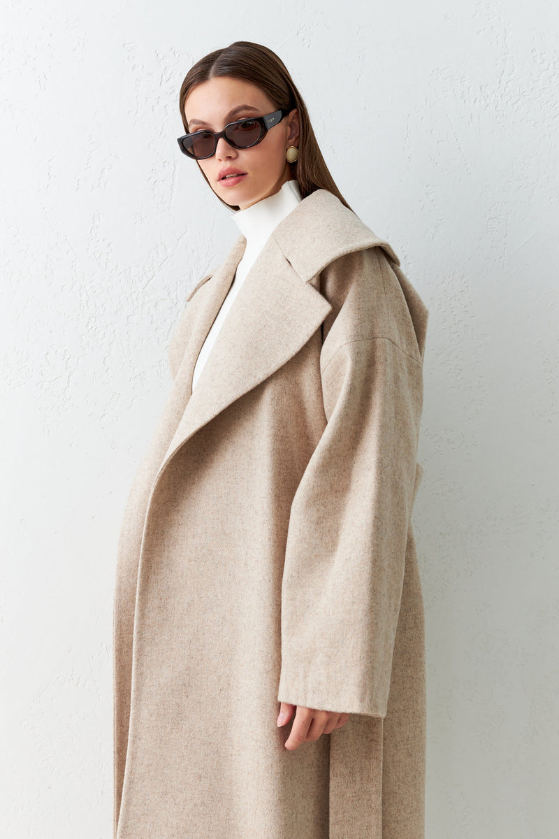 Setre Belt Detailed Long Coat Beige