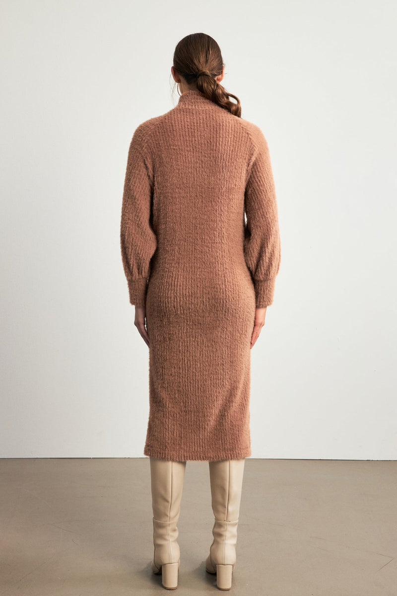 Setre Turtleneck Long Sleeve Midi Dress Light Brown