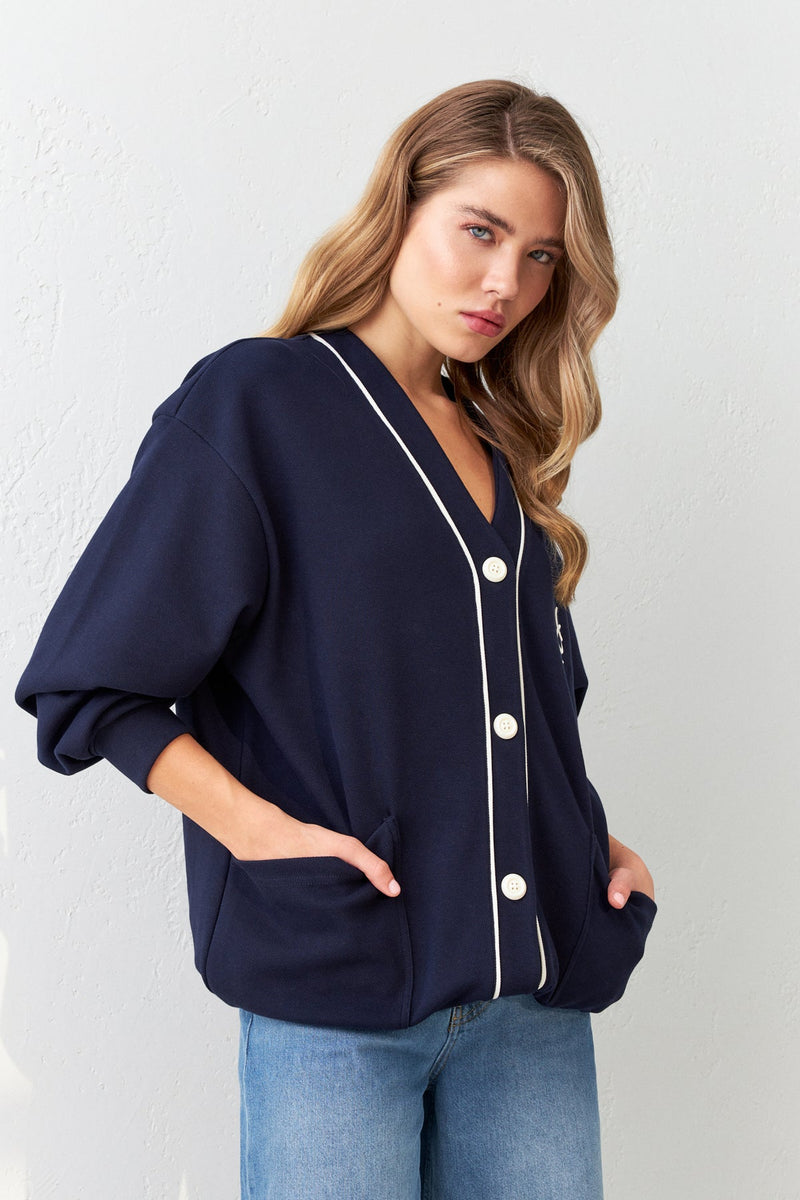 Setre Pocket And Stripe Detailed Knitwear Cardigan Navy