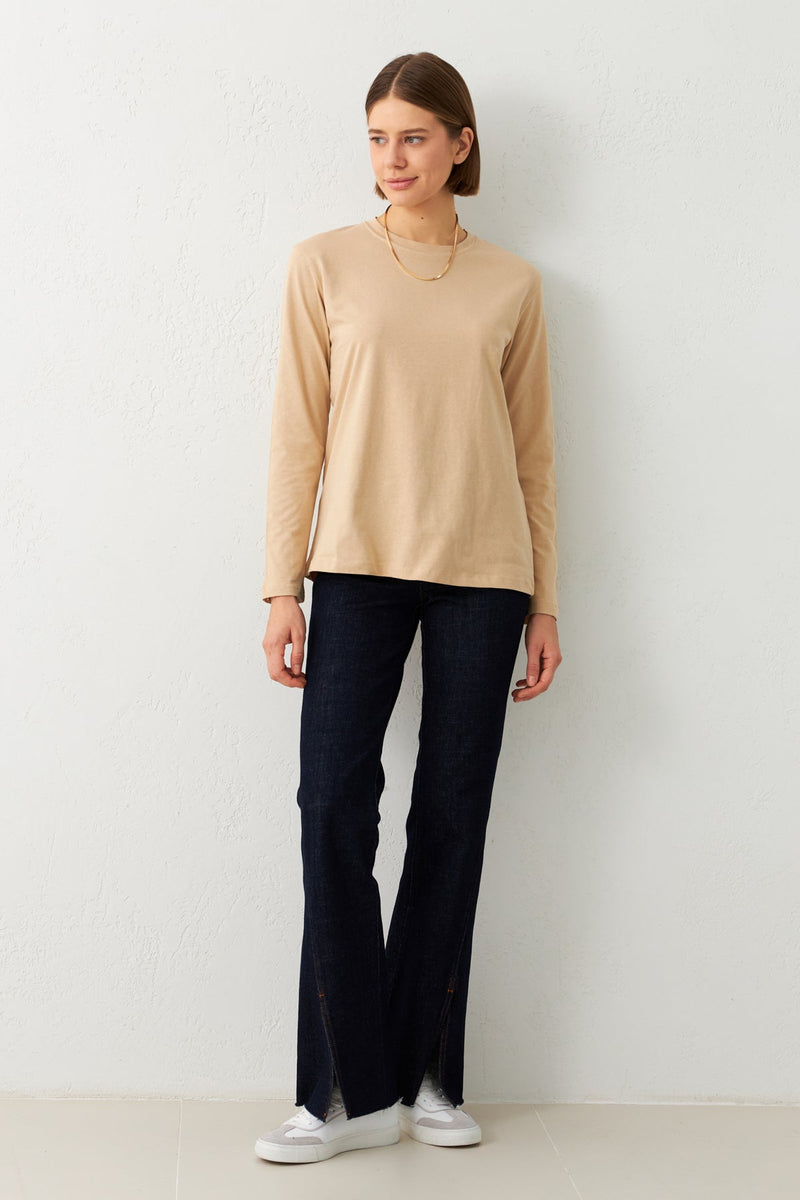 Setre Crew Neck Long Sleeve T-Shirt Beige