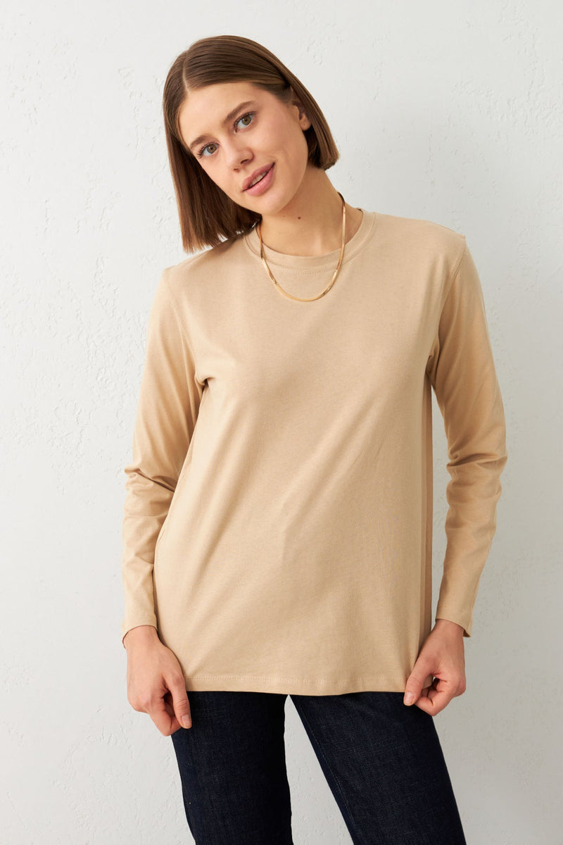 Setre Crew Neck Long Sleeve T-Shirt Beige