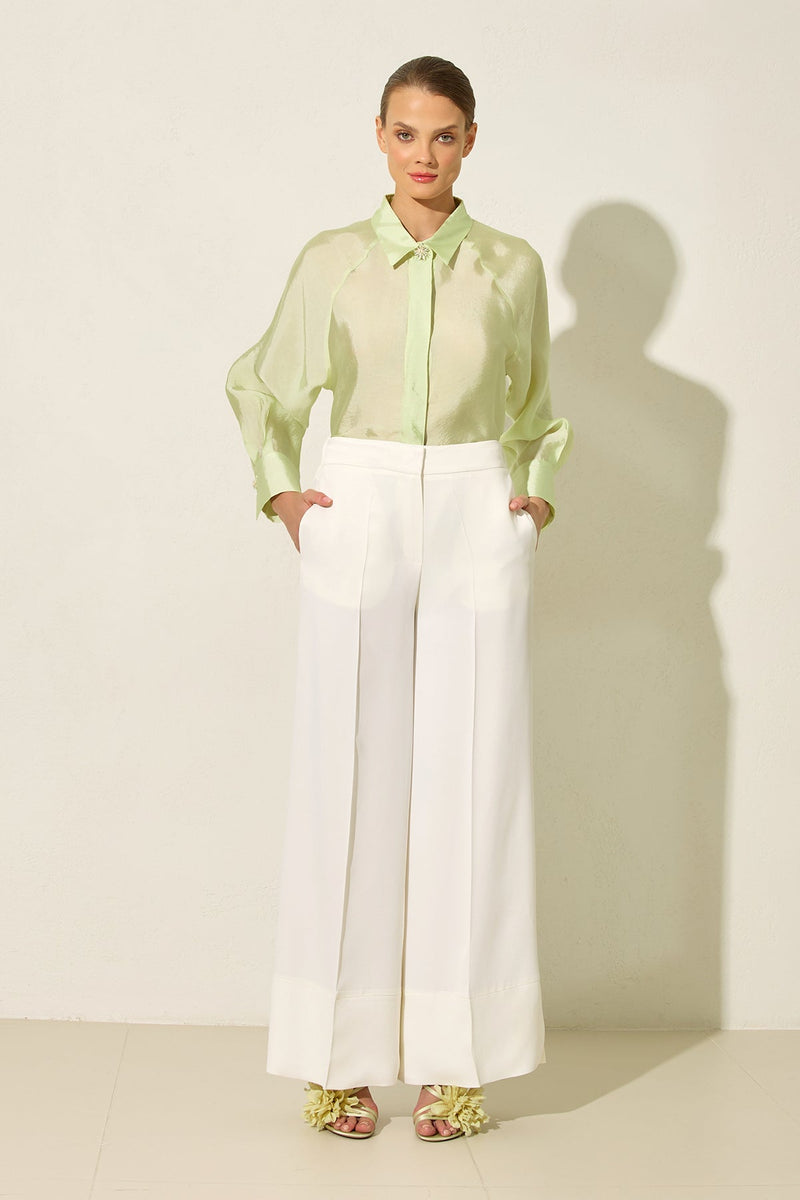 Setre Wide Leg Trousers With Slit Detail On Hem Ecru
