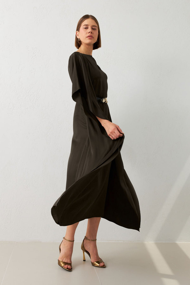 Setre Belt Detailed Asymmetrical Midi Dress Brown