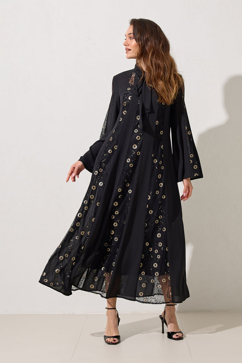 Setre Collar Detailed Lace Dress Black