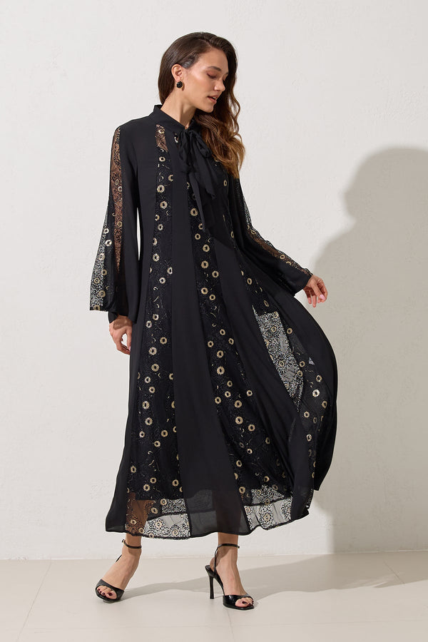 Setre Collar Detailed Lace Dress Black