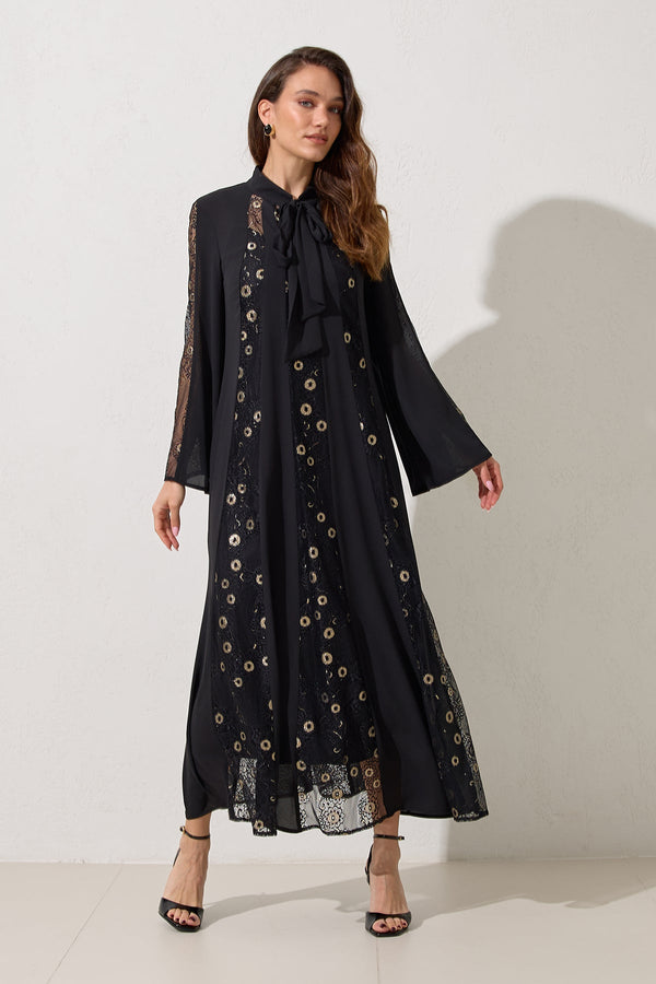 Setre Collar Detailed Lace Dress Black