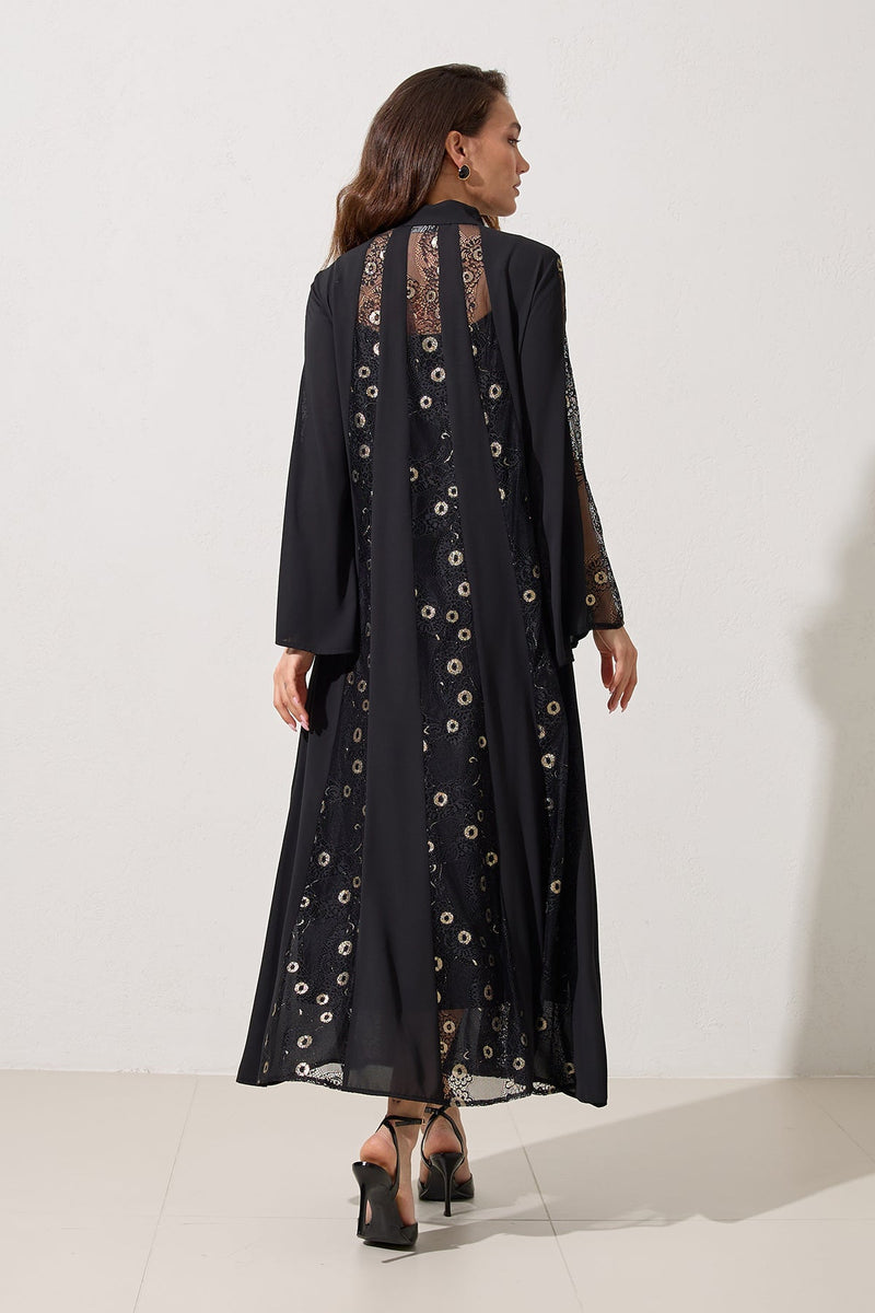 Setre Collar Detailed Lace Dress Black
