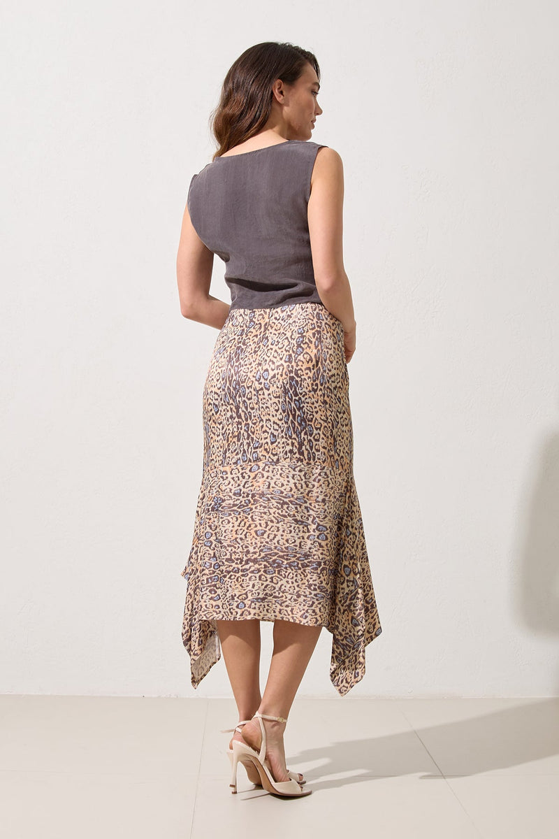 Setre Leopard Pattern Asymmetric Cut Skirt Beige