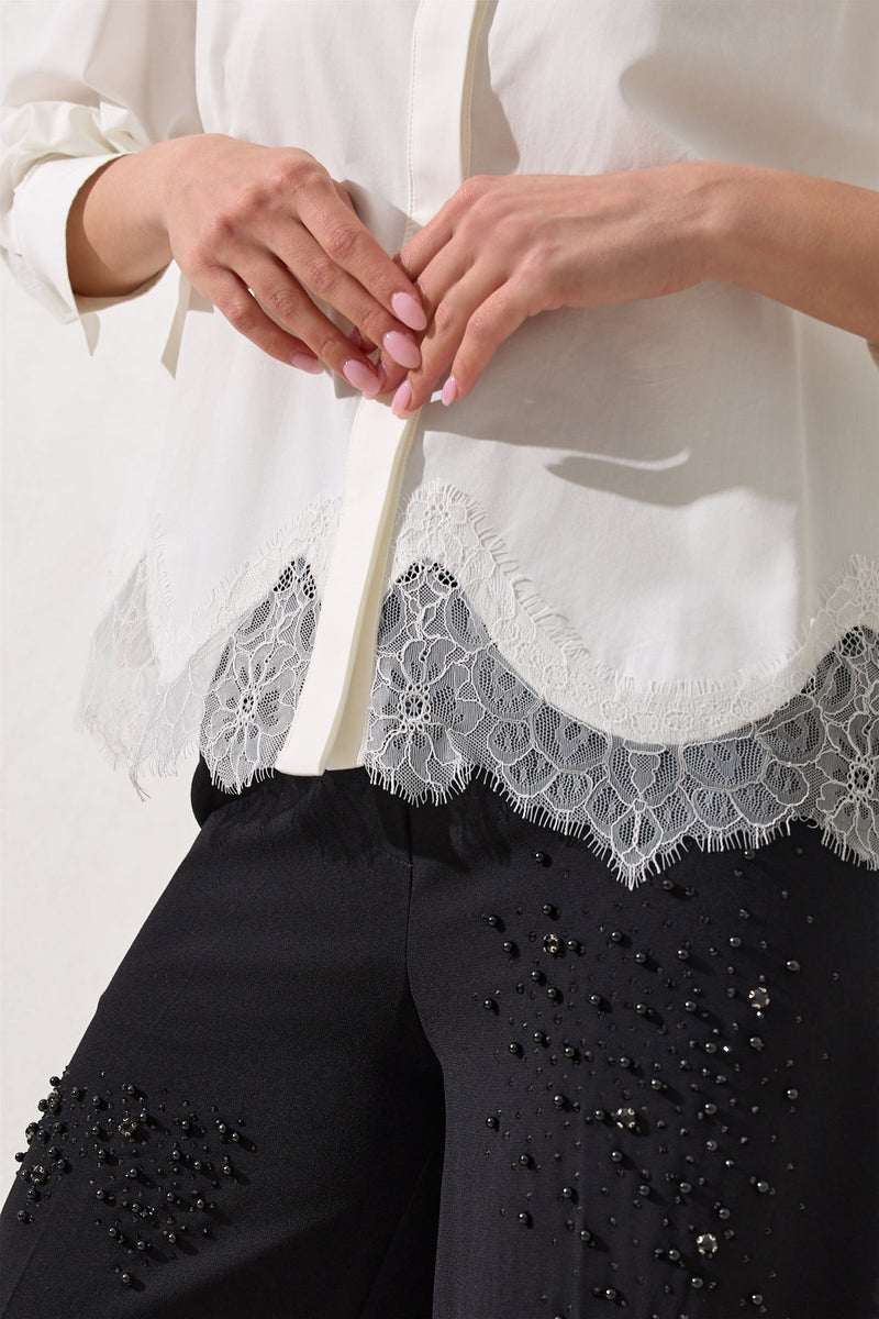 Setre Lace Detailed Long Sleeve Shirt Ecru