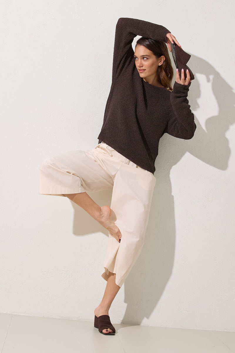 Setre Wide Neck Relaxed Cut Knit Blouse Brown