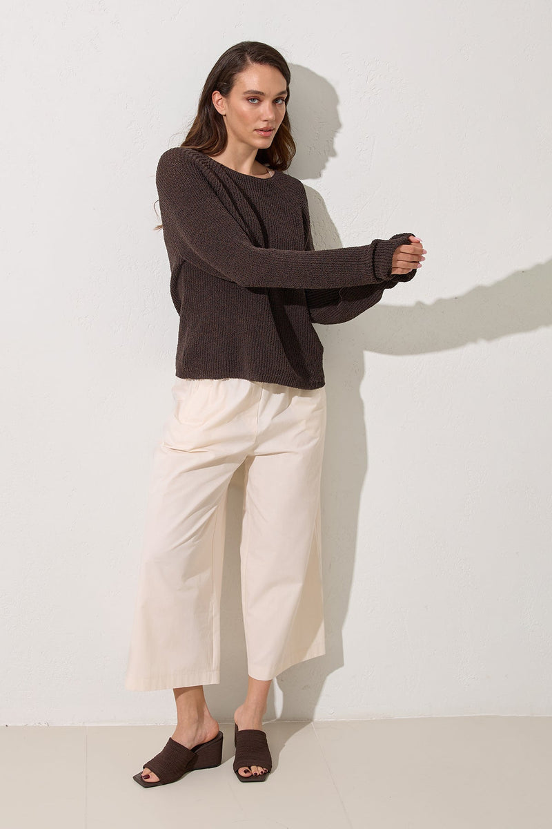 Setre Wide Neck Relaxed Cut Knit Blouse Brown