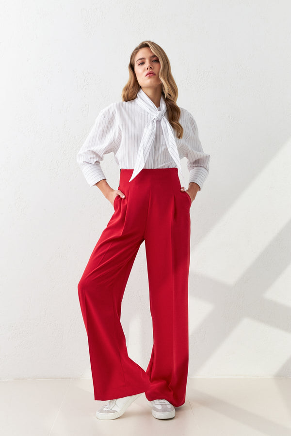 Setre High Waist Wide Leg Trousers Red