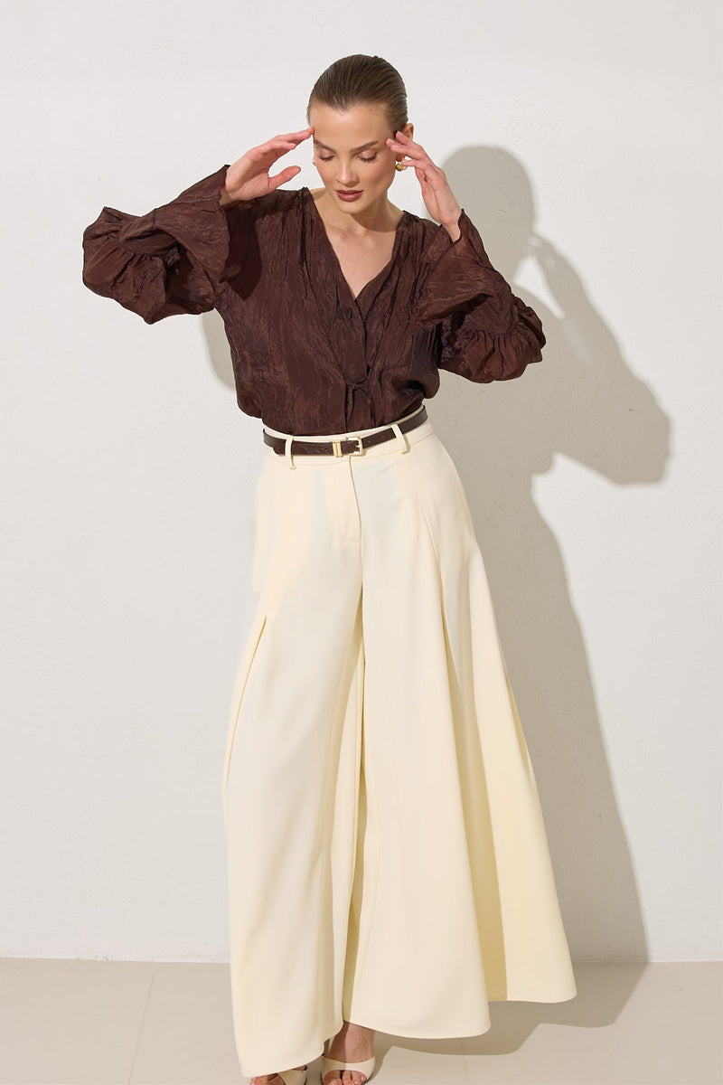 Setre Inverted Pleat Wide Trousers Cream