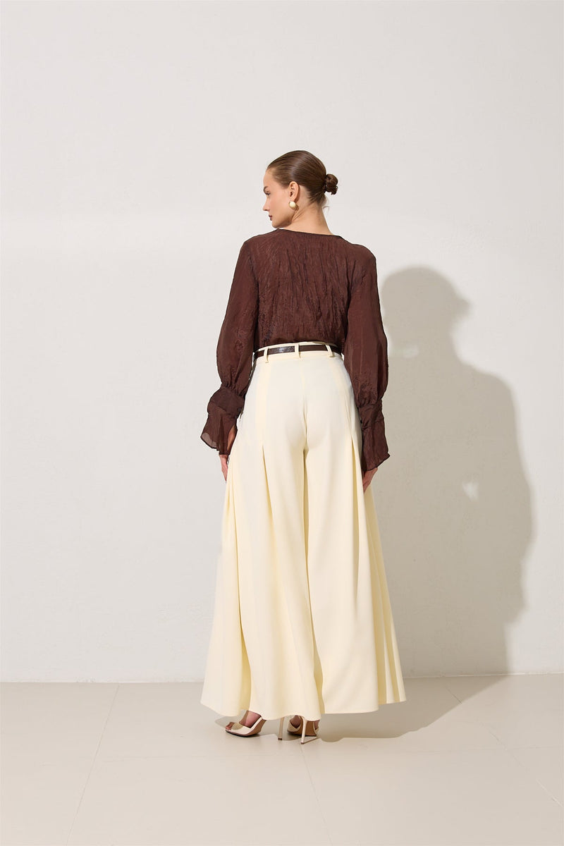 Setre Inverted Pleat Wide Trousers Cream