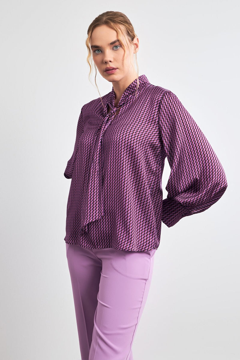 Setre Patterned Blouse With Detailed Collar  Fuchsia